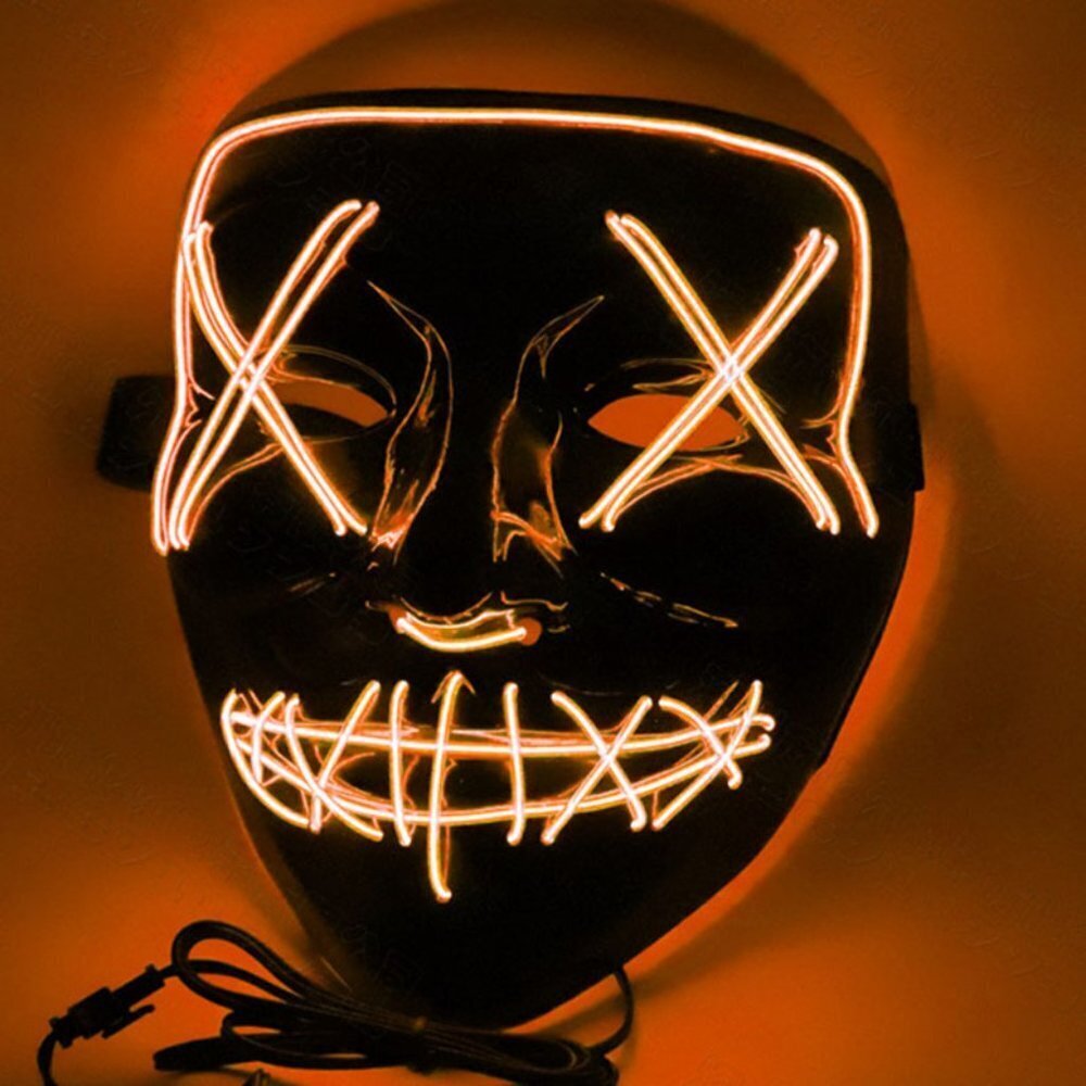 BOGO ORANGE LED Face Mask with 3 Lighting Modes Costume Cosplay Halloween party